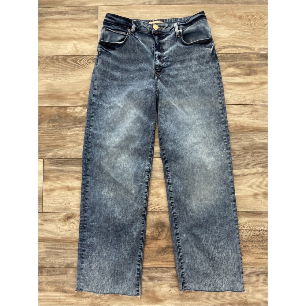 KUT from the Kloth Sienna High Rise Relaxed Jeans Blue Raw Hem 8 KP1669MD5